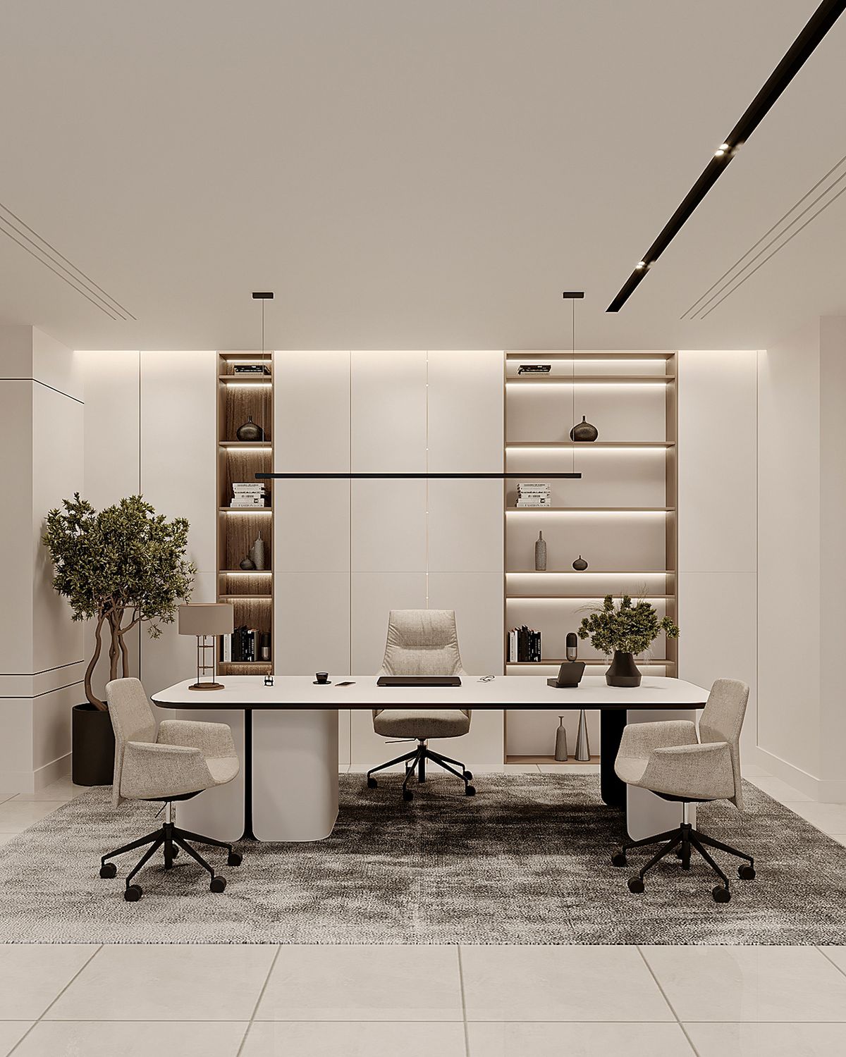 High-Status Director Office with Smoked Glass Trophy & Credenza Display #104